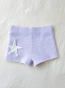 Elamini Hand Crocheted Pink Starfish Knitted Shorts - Mauve Purple - View 3