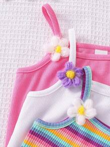 SHEIN 3 件套少女纯色针织休闲吊带背心套装 - 彩色 - 查看 1