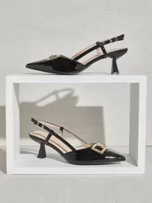SHUZIA 女士奢华带扣装饰尖头露跟小猫跟黑色高跟鞋 - 时尚、优雅的春季鞋 - 黑色 - 查看 6