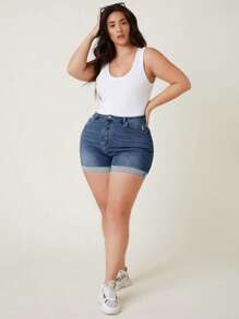 EMERY ROSE Quần short denim đa năng thường ngày có túi cỡ lớn dành cho nữ - Rửa trung bình - Xem 4