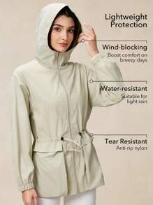 OutZeal 女士防水防风可收纳抽绳腰带户外夹克 露营徒步秋季