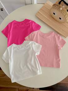 SHEIN Baby Girl Casual Simple Short Sleeve Round Neck Top, Suitable For Summer