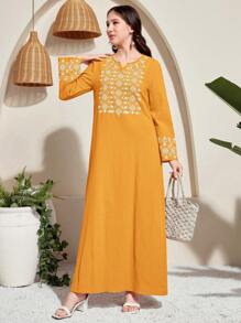 SHEIN Teen Girl Elegant Pattern Robe, Long Kaftan Style, Perfect For Vacation, Spring & Summer - Yellow - View 3