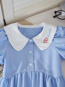 SHEIN Explorewe 年轻女孩甜美圆领荷叶边下摆迷你连衣裙 - 藍色 - 查看 3