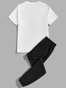 Manfinity VCAY Completo estivo da uomo con t-shirt in maglia bianca e pantaloni con stampa di lettere e leone