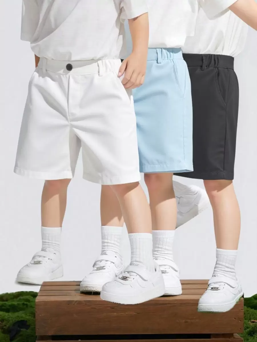 3Pcs/Set Young Boy Casual Khaki Shorts, Slant Pockets, Elegant & Fashion, Versatile , Suitable For Daily Outings, School And Travel In Spring/Summer - Multicolor - View 1