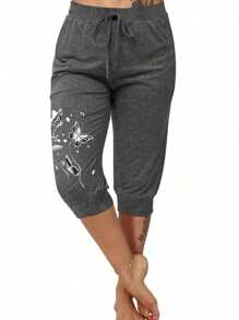 Plus Size Summer Casual Minimalist Pants - Dark Grey - View 1