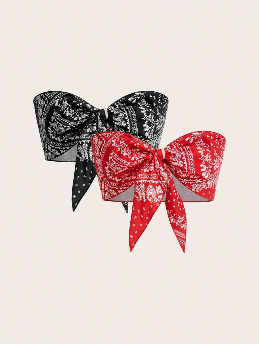 SHEIN ICON 2 件套女士修身系带短款吊带背心 - 紅色和黑色 - 查看 1