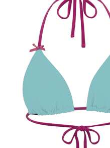 SHEIN Women Beach Outfits, New Solid Color Halter Backless Bowknot Cute Bikini Set, Bathing Suit For Summer Beach Vacation - Blue - View 3