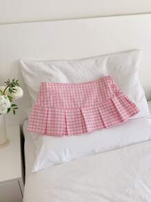 SHEIN Comfortcana Spring Break Plaid Print Mini Pleated Skirt - Pink - View 7