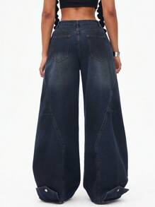 SHEIN ICON Women Casual Loose Straight Leg Denim Pants - Blue - View 2