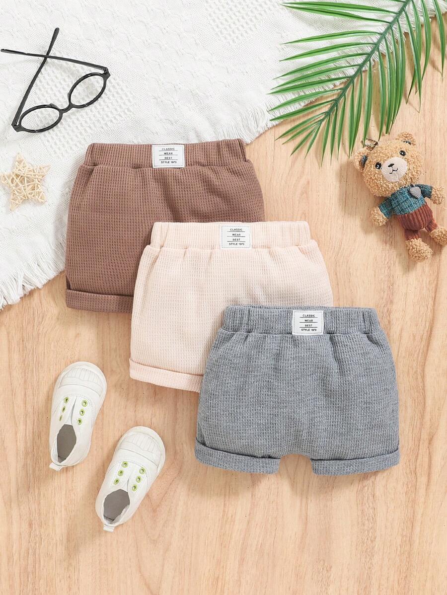 SHEIN 3 Stücke Set für Säuglinge/Neugeborene Jungen: Einfarbig mit Manschette Etiketten Unterteil