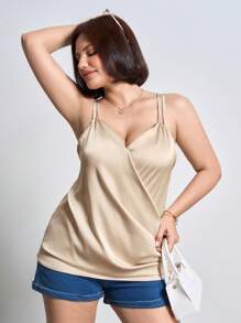 Chikora Plus Size Satin Ruched Elegant Camisole - Champagne - View 6