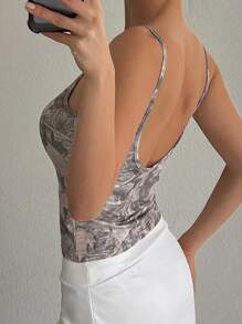 DAZY 1 Áo ba lỗ hở lưng khoét sâu chữ V ôm vừa vặn họa tiết thực vật cho nữ, Quần áo trở lại trường - Nhiều màu - Xem 2