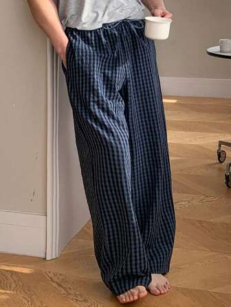 DAZY Spring Plaid Textured Fabric Men's Pajama Bottoms, For Fall, Winter