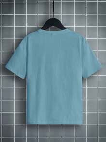 SHEIN Áo thun tay ngắn cổ tròn thường ngày cho bé trai tuổi mới lớn, phù hợp cho mùa hè - Màu xanh nhạt - Xem 2