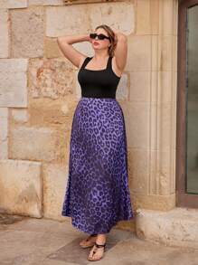 Maija Plus Size 1pc Women's Long Elegant Leopard Print Skirt Leopard Print Cheetah Print Summer Women Vacation Beach Business Casual Woman Going Out Tops Boho Office Outfits Festival Outfits For Rave Hawaii - Purple - View 2