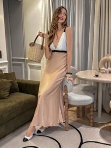 Pariaura Color Block Lace-Up Sleeveless Dress, Summer Vacation - Multicolor - View 1