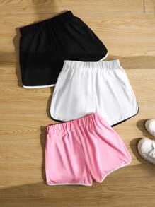 Tween Girls 3pcs/Set Colorblock Trim Letter Print, White Print, And Black Print Athletic Shorts