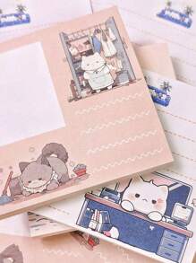 1 件/4 件（1 本/50 张）漫画猫便签，可爱卡通便签纸，类似好看的日记本材料书，留言遗忘笔记本，办公文具用品 - 彩色 - 查看 3