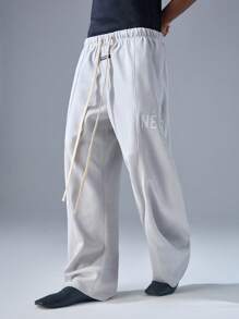 NEON BLANC 男式街头风格宽松长款图案印花羊毛运动裤 - 灰色 - 查看 3