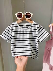 Baby Girl Striped Short Sleeve Top And Overall Jumpsuit, Spring/Summer Outfit