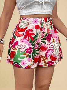 Travachic Quần short đi biển in hình trái cây Boho cỡ lớn cho mùa hè - Màu đỏ tím - Xem 4