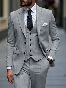 Manfinity Mode Men's Lapel Neck Long Sleeve Blazer And Pants Business Suit Set - Light Grey - View 3