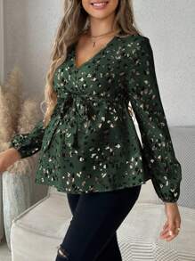 SHEIN Blouse de maternité col en V manches longues, minimaliste et , convient pour l'été