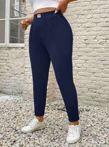 SHEIN PETITE CURVE 大码女式字母串珠口袋褶皱锥形休闲裤