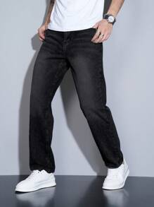 Manfinity Homme Casual Denim Jeans, Suitable For Summer - Black - View 1