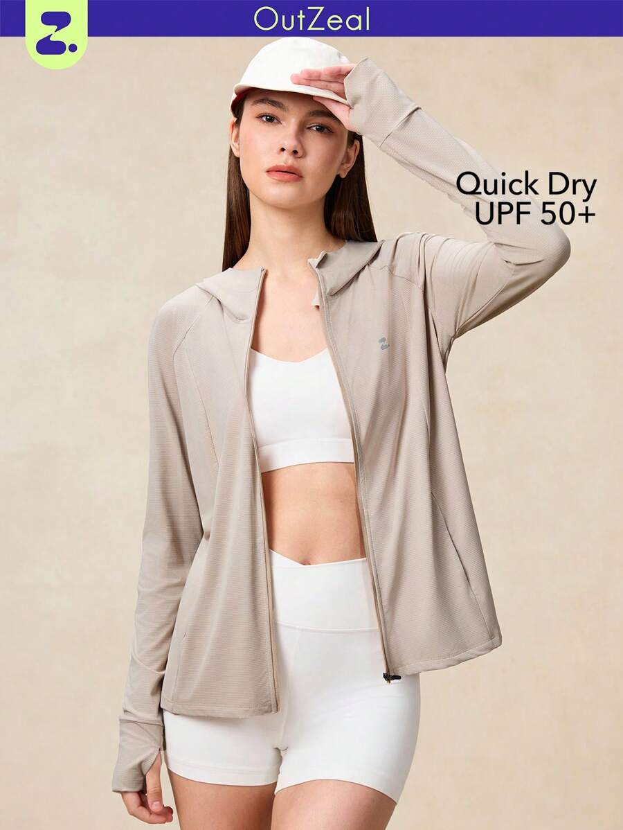 OutZeal SunProof UPF50+ 可打包防晒连帽速干透气高科技面料女款夹克 - 卡其色 - 查看 1