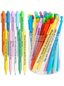 SHEIN Eine zufällige Sätze, 10 Stücke (Rondom Farbe) Motivations-Zitat Gelschreiber, Motivationspenser für Kollegen, inspirierende Zitate, einziehbarer Rollball, glattes Schreiben für Schulbedarf, Büro, Zuhause (Stilvolle Farbe, Mentalgesundheitserinnerung) Schulanfang