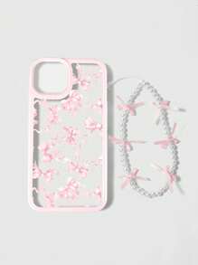 ROMWE Kawaii 1pc Elegant Pink Bow Design Phone Case, Compatible With IPhone 11 12 13 14 15 Pro Max - Multicolor - View 1