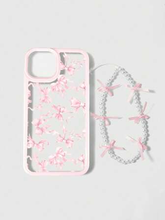 Kawaii 1 pieza Funda de teléfono elegante con diseño de lazo rosa, compatible con iPhone 11 12 13 14 15 Pro Max