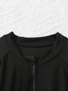 Đồ bơi liền mảnh đan len cho bé gái tuổi teen màu tương phản - Màu xanh lam - Xem 3