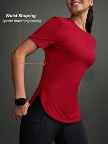 POWERISTA Powerista Women's Solid Color Round Neck Short Sleeve Casual Exercise Fitness T-Shirt
