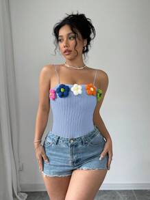 Chiquease Canotta decorata con fiori 3D da donna