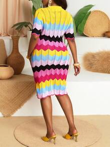 Slaydiva Váy len ngắn bó kẻ sọc cầu vồng cỡ lớn - Nhiều màu - Xem 2