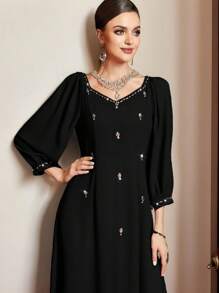 Al Najma Traditional Turkish Long Robe, Modest Kaftan - Black - View 3