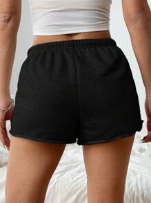 SHEIN EZwear 女士纯色简约休闲短裤，适合夏季 - 黑色 - 查看 2