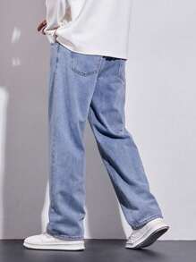 Manfinity LEGND Men's Loose Casual Versatile Pocketed Wide Leg Jeans