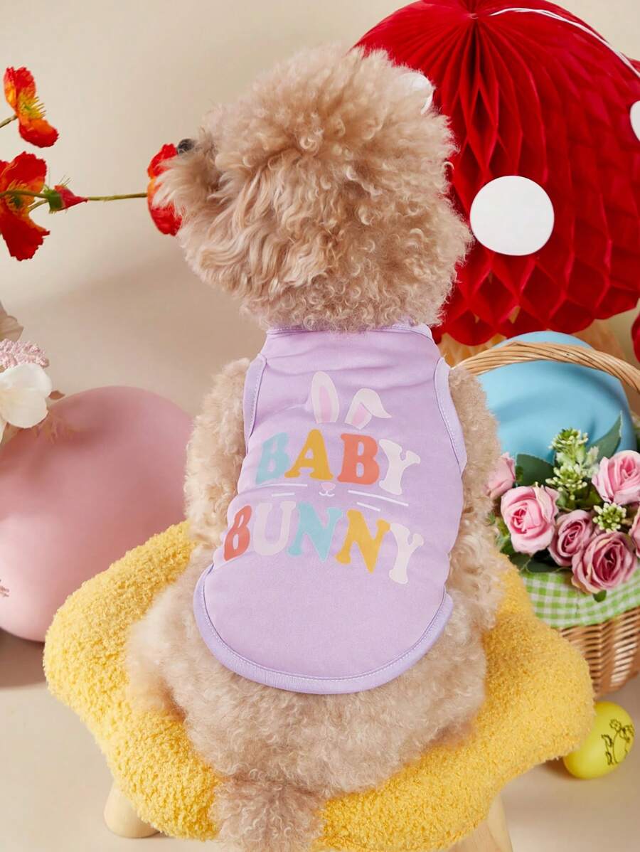 PETSIN 1pc Pet Cat Or Dog General Purple Baby Bunny Cute Print Comfortable Breathable Dog Vest - Red - View 1