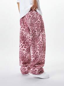 Manfinity EMRG Plus Size Men's Leopard Print Loose Wide-Leg Casual Jeans