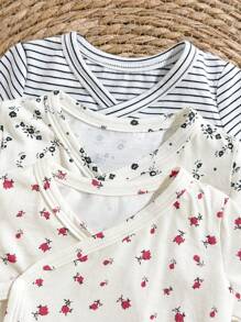 Loomiva 3pcs/Set Soft Knitted Newborn Baby Boy/Girl Round Neck Long Sleeve Bodysuit Sets