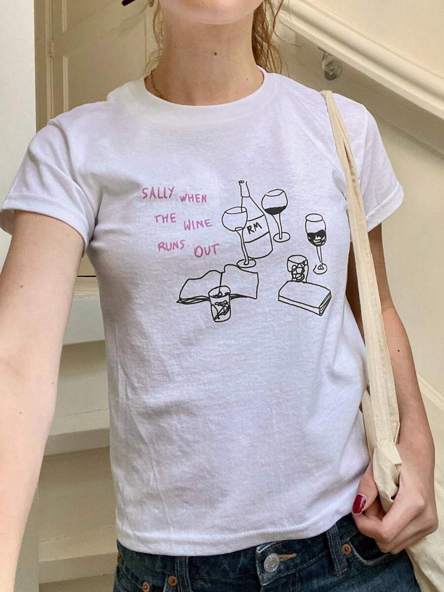 Sally Baby T 恤 - 灵感来自榜样之歌，高腰修身短袖纯色白色女式 T 恤，新款春夏 - 白色 - 查看 1