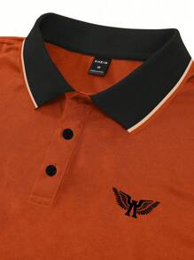 Manfinity Homme Men's Striped Short Sleeve Casual/Business Polo Shirt Polo Shirt For Men Polo Shirts For Men Collar Polo Men Shirt - Burnt Orange - View 4