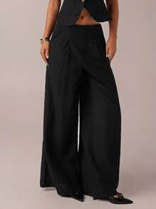 SHEIN Forever 21 Spring&Summer Women Romantic Pants For Prom/Formal/Birthday/90s/Business Casual Woman/Elegant/Western Wear/Going Out/Fashion/Casual/Y2k/Club/Office /Cocktail/Vintage/Bodycon/Rave Festival/Funny/Classy/Old Money/Streetwear/Vacation/Country Concert/Work /Modest/Spring Break/Bachelorette/Concert/Baddie/Basic/Graduation/Low Rise/Baggy/Straight Leg/Wide Leg/Black Pants - Black - View 3
