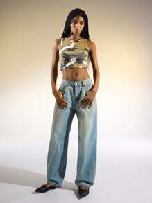 Easelle Jeans rectos de tiro bajo, holgados y de uso versátil para mujer