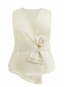Plus Size Vrouwen Effen Kleur Strik Decor V-hals Mode Camisole
